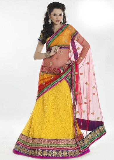 Buy Multicolor Georgette Sequins Long Choli Lehenga Wedding Wear Online at  Best Price | Cbazaar