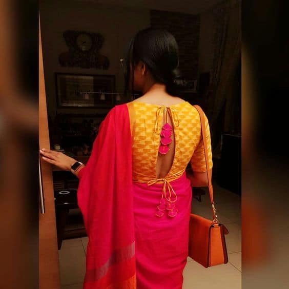 Back Side Blouse Designs Cotton Sarees